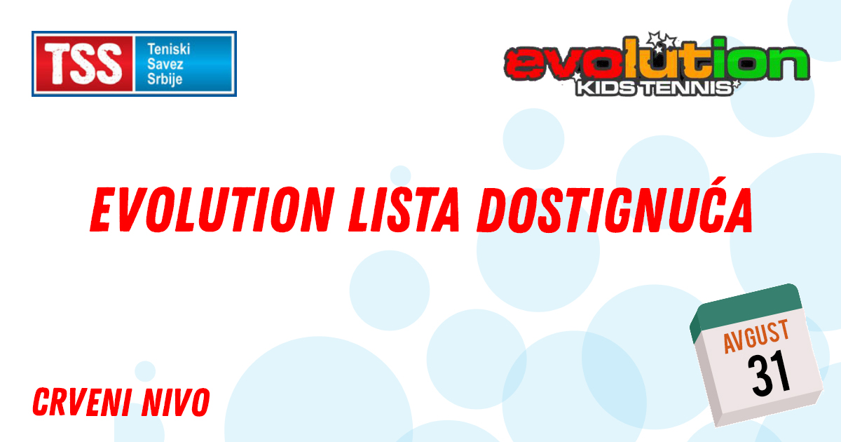 Evolution lista dostignuća TSS, Teniski savez Srbije, Evolution Kids Tennis, Crveni nivo