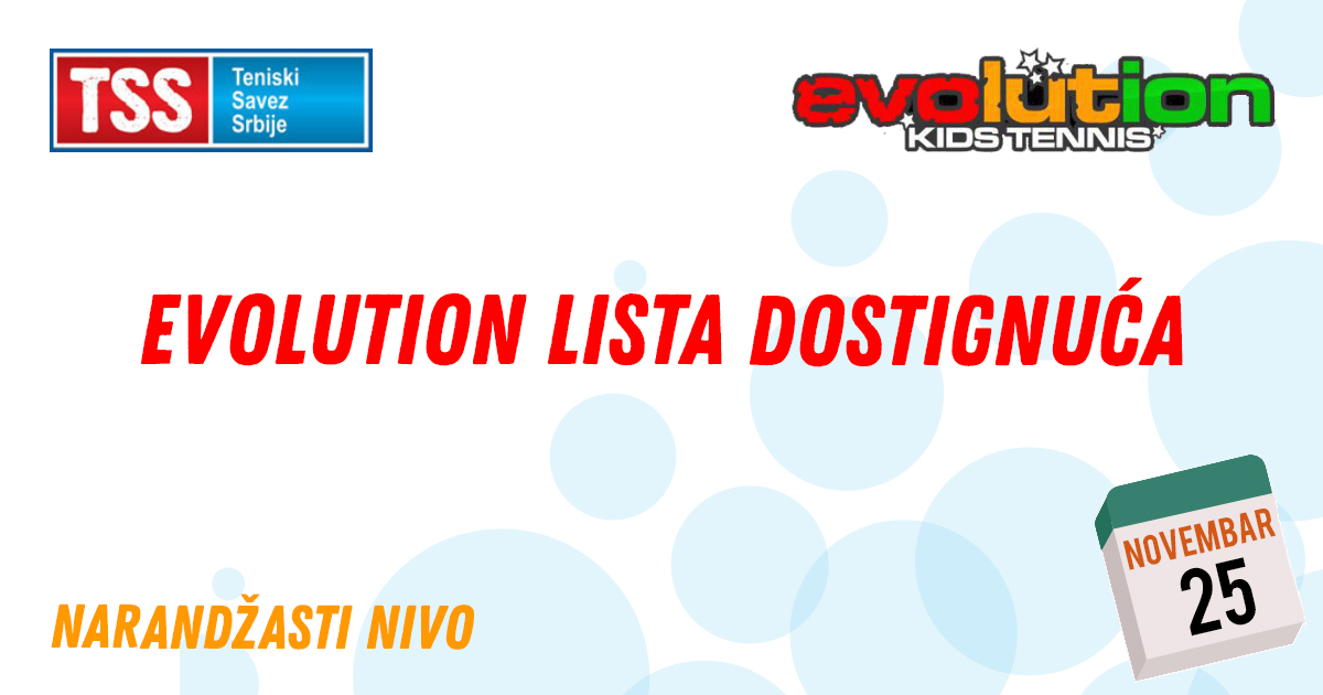 Evolution lista dostignuća TSS, Teniski savez Srbije, Evolution Kids Tennis, narandžasti nivo