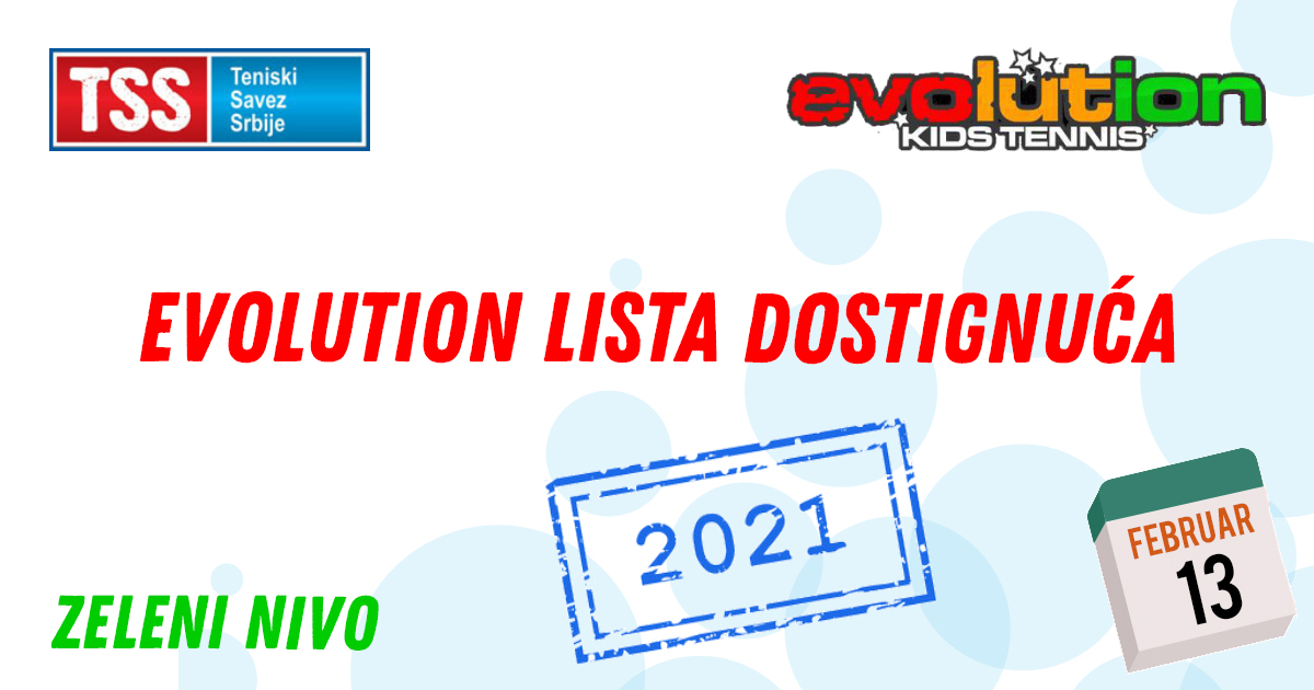 Evolution lista dostignuća TSS, Teniski savez Srbije, Evolution Kids Tennis, zeleni nivo