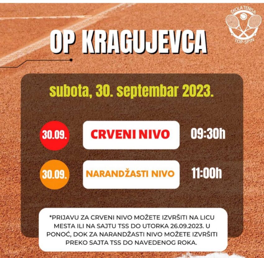 OP Kragujevca do 10 g. (crveni i narandžasti nivo) za dečake i devojčice – TK Top spin, Kragujevac 30.09.23.