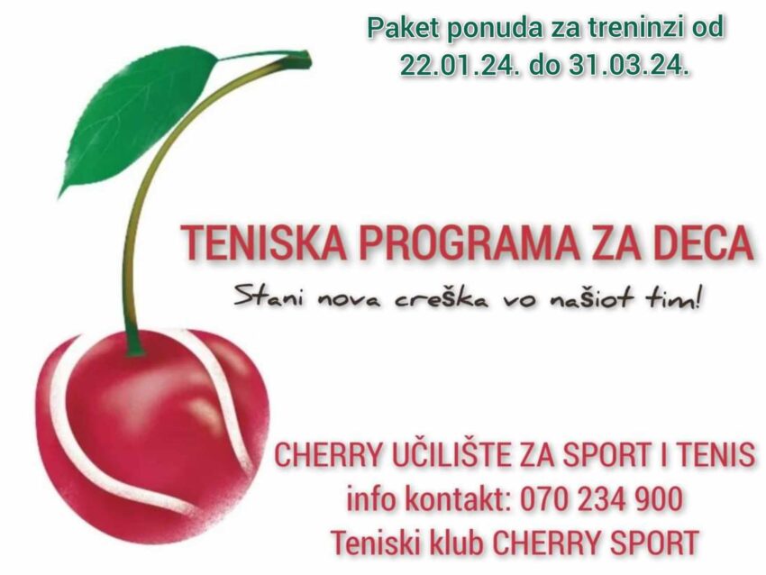 Cherry učilište za sport i tenis – teniska škola na TK Čeri sport – sezona 2023 – 2024 (zimski paket od 10 nedeli)
