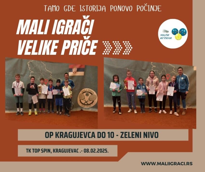 Natalija i Viktor najbolji na OP Kragujevca do 10 g. (zeleni nivo) – devojčice i dečaci – TK Top spin, Kragujevac – 08.02.2025