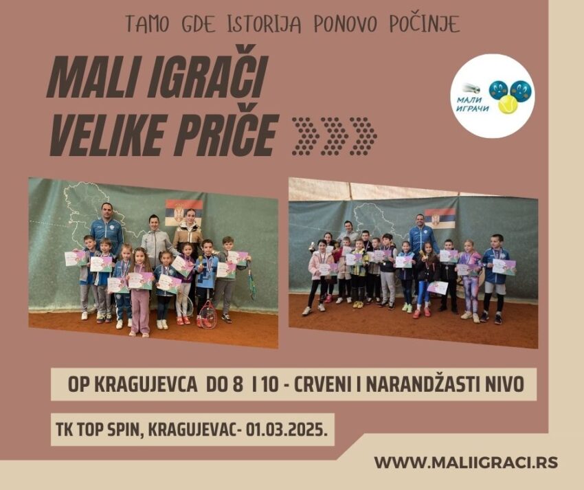 OP Kragujevca do 8 i 10 g. (crveni i narandžasti nivo) – devojčice i dečaci – TK Top spin, Kragujevac – 01.03.2025