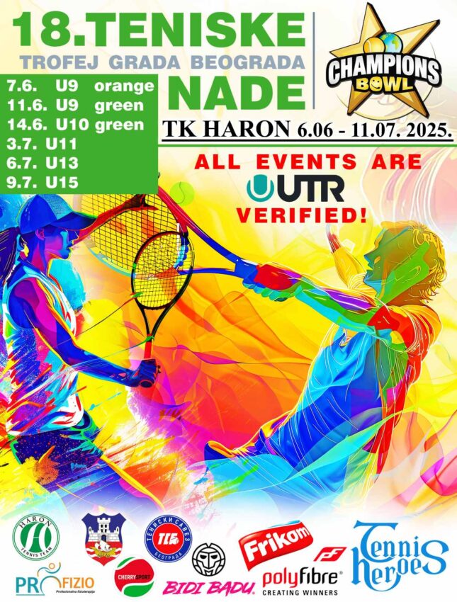 18. Teniske nade – Trofej grada Beograda by Champions bowl – TK Haron, Beograda – od 07.06. 24. do 09.07.25.