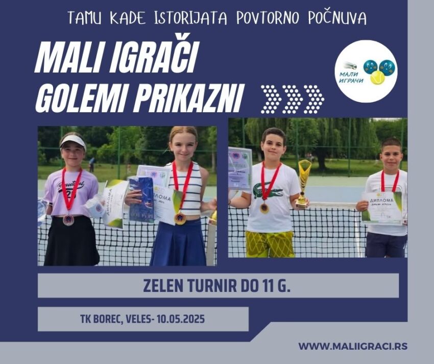 Kosta i Ticiana najdobri na Zelen turnir – momčinja i devojčinja do 11 g. – TK Borec, Veles – 10.05.25.