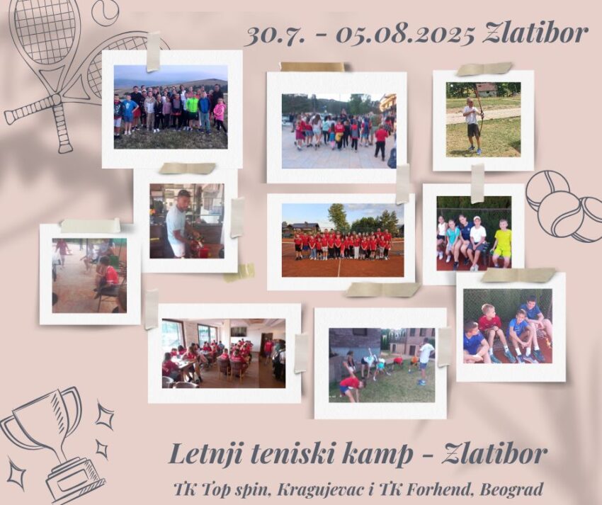 Letnj teniski kamp – TK Top spin, Kragujevac i TK Forhend, Beograd – od 30.7. do 05.08.2025 – TK Zlatibor springs
