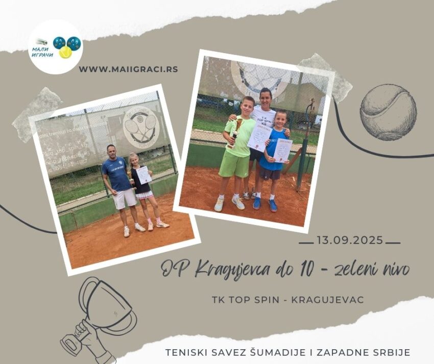 Natalija i Zarija najbolji na OP Kragujevca do 10 g. (zeleni nivo) – devojčice i dečaci – TK Top spin, Kragujevac – 13.09.2025