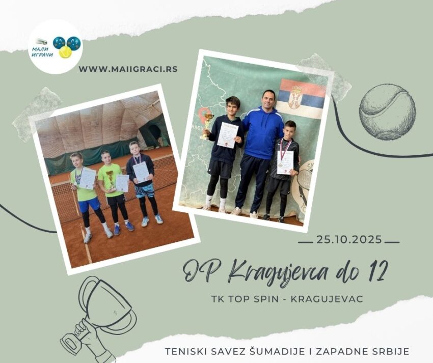 Aleksa najbolji na turniru A, Milan najbolji na turniru B na OP Kragujevca do 12 g. – dečaci – TK Top spin, Kragujevac – 25.10.2025.