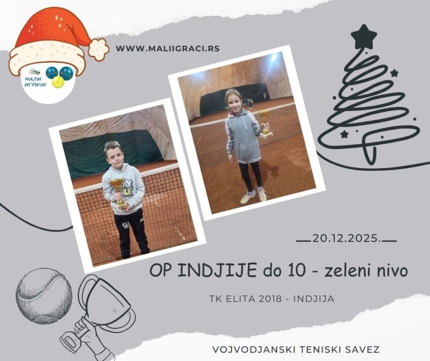 Sofija i Vuk najbolji na OP Indjije do 10 g. – zeleni nivo – devojčice i dečaci – TK Elita 2018, Inđija – 20.12.2025.