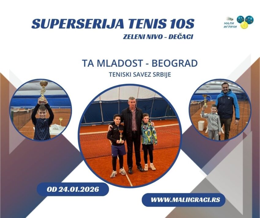Kosta, Vasilii i Ognjen najbolji na Superseriji Tenis 10s (zeleni nivo) – dečaci – TA Mladost, Beograd – 24.01.2026.