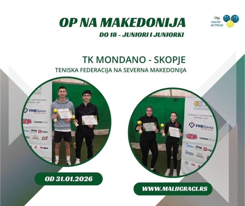 Erion i Lina najdobri na OP na Makedonija – juniori i juniori do 18 g. – TK Mondano, Skopje 31.01.26.