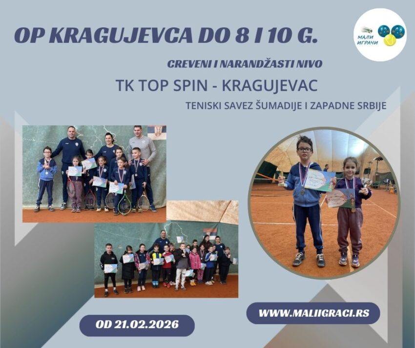 OP Kragujevca do 8 i 10 g. (crveni i narandžasti nivo) – devojčice i dečaci – TK Top spin, Kragujevac – 21.02.2026.