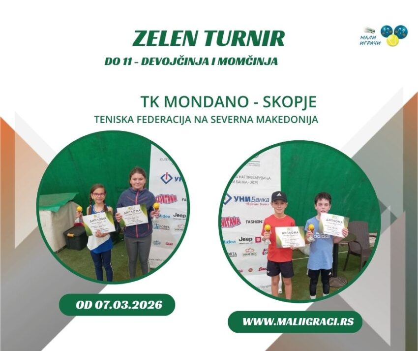 Simeon i Tamara najdobri na Zeleniot turnir – devojčinja i momčinja do 11 g. – TK Mondano, Skopje 07.03.26.