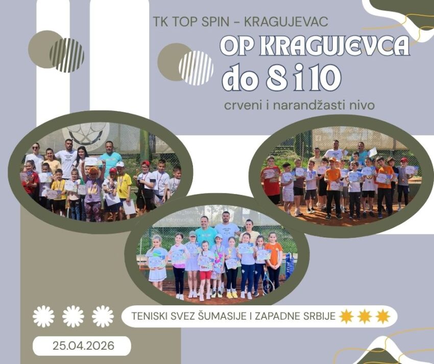 OP Kragujevca do 8 i 10 g. (crveni i narandžasti nivo) – devojčice i dečaci – TK Top spin, Kragujevac – 25.04.2026.