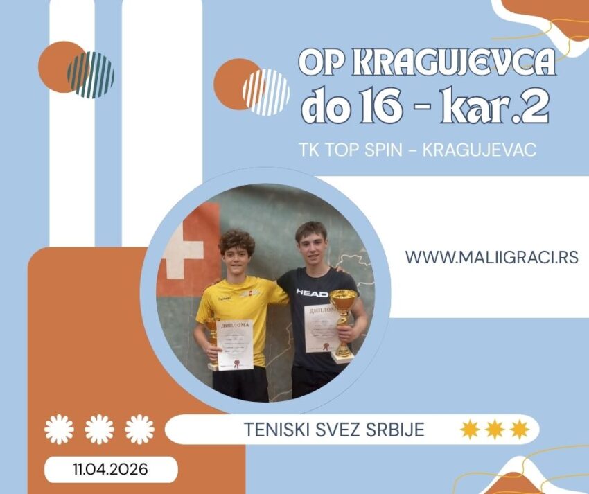 Robin najbolji na OP Kragujevca do 16 (kat.2) – juniori do 16 g. – TK Top spin, Kragujevac, 11.04.26.